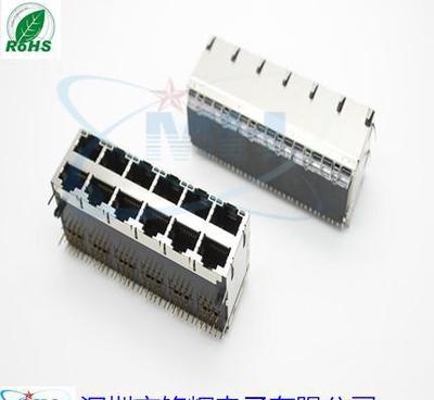 【双层2X6单排带灯RJ45网络连接器 无变压器8P8C屏蔽带】价格_厂家_图片 -